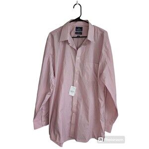 Stafford Dress Shirt Mens XL 18 Performance Pink Stripe Salmon Long Sleeve New